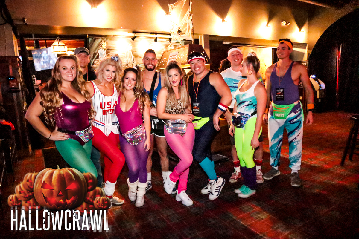 People in 90s costumes at the HallowCrawl - Halloween Bar Crawl in Downtown Royal Oak, MI